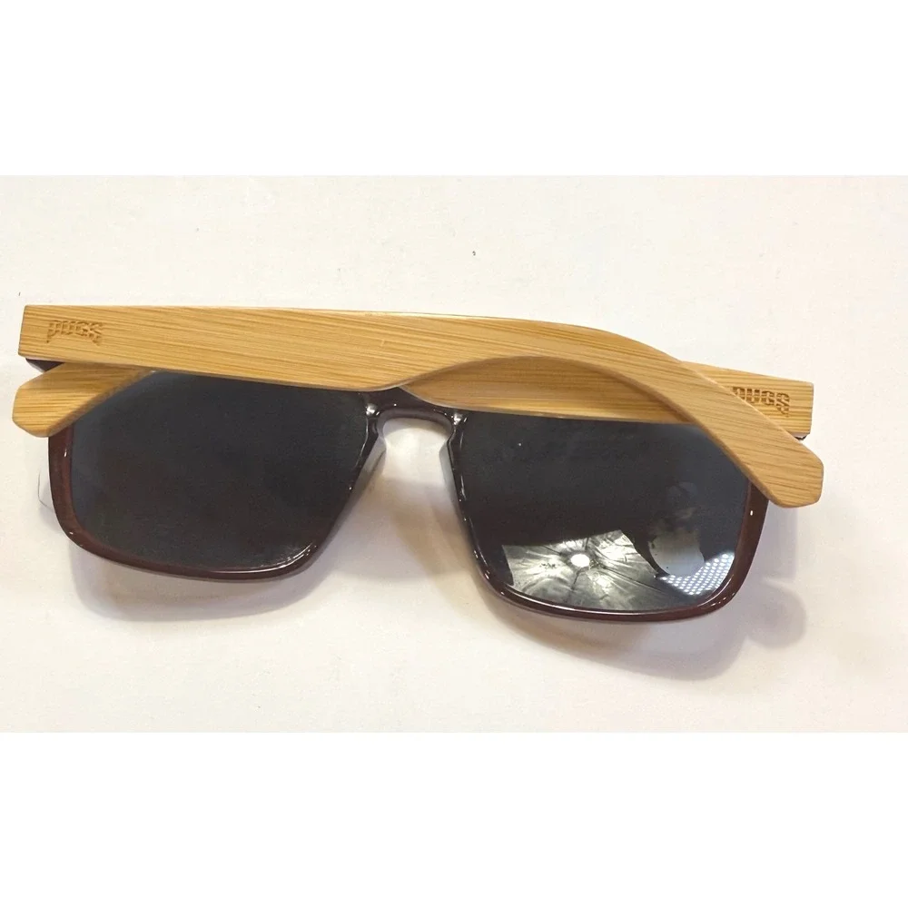 Pugs Shoots Polarized Sunglasses Dark Brown Square Frame Bamboo Wood Temples